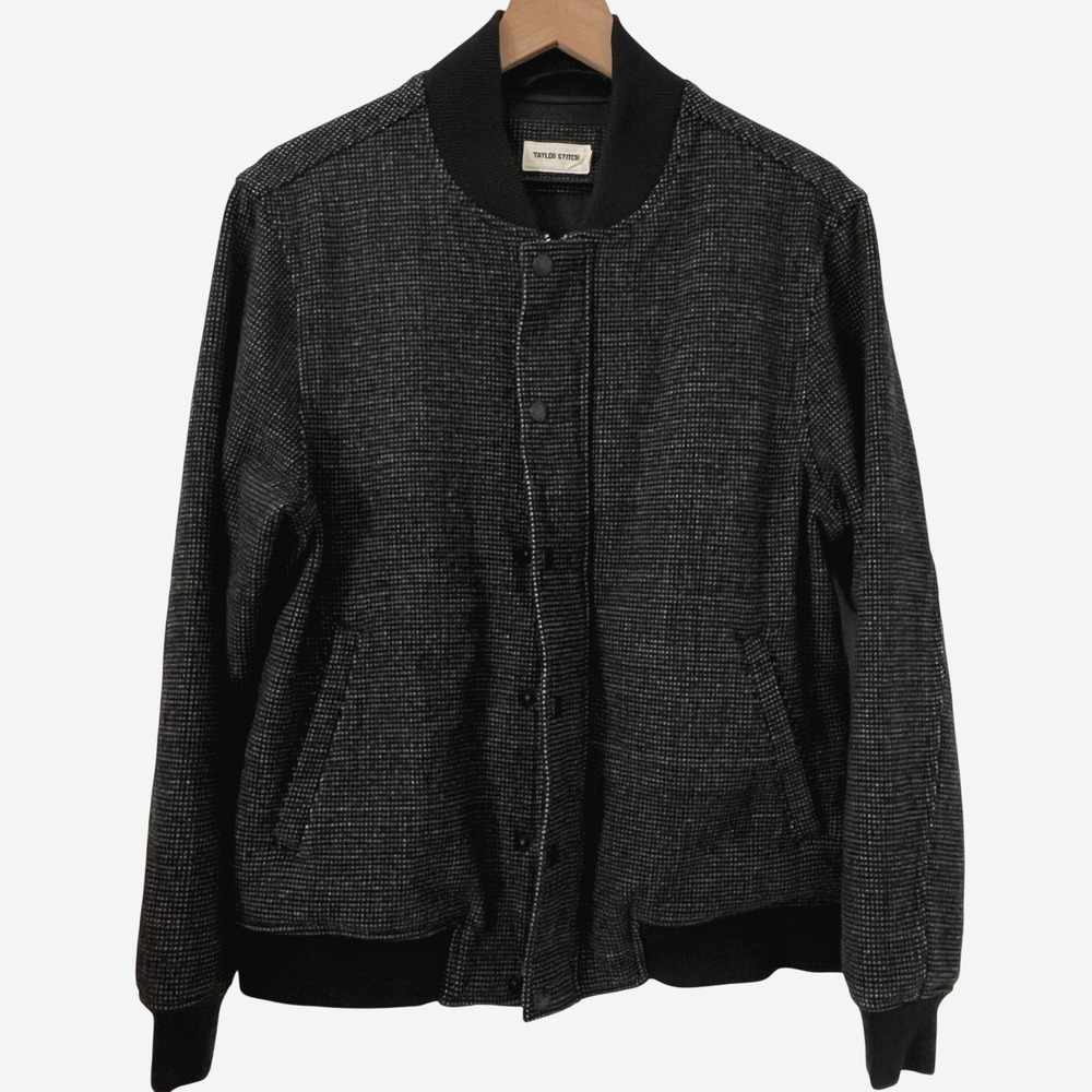 Taylor Stitch Bomber Jacket Wool Blend Mens Size 38 Charcoal Black Snap Zip
